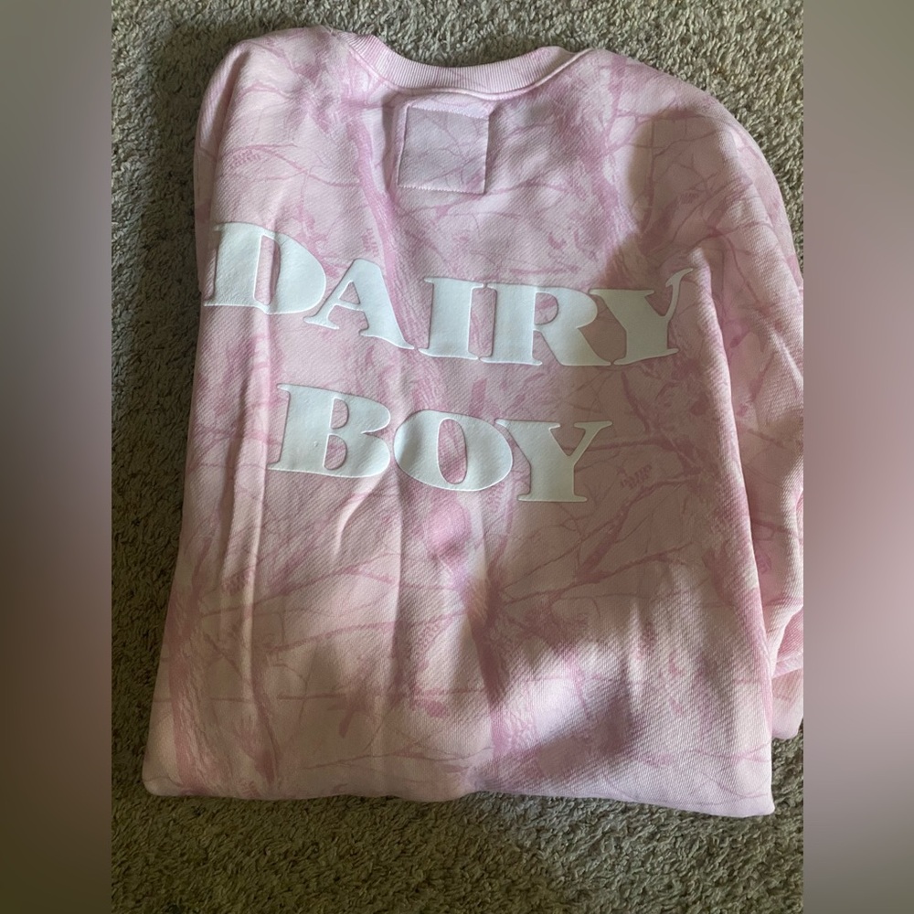 Dairy boy, pink camo sweatshirt, new with tags
